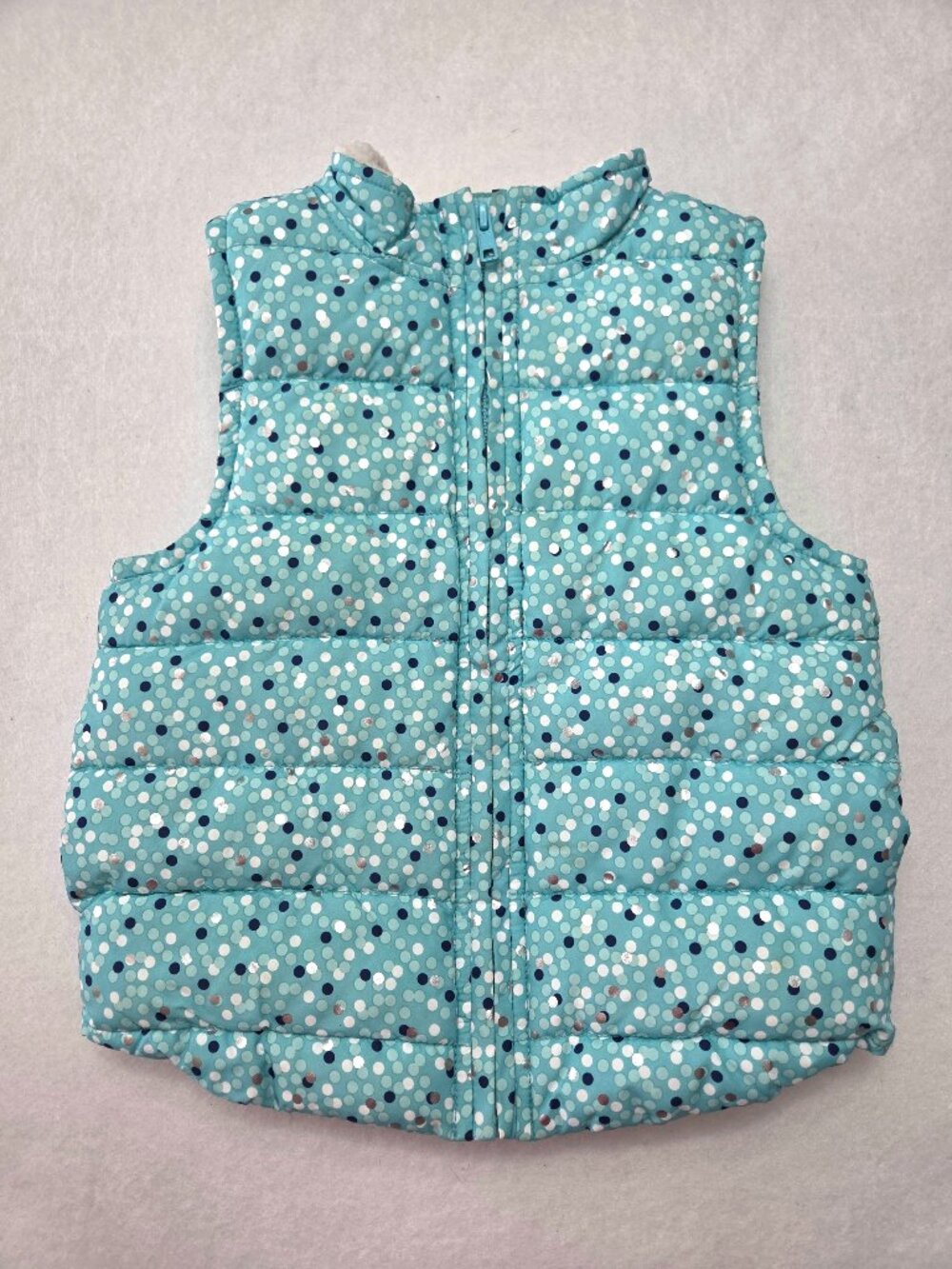Gymboree Girls Puffer Vest Size Small Aqua Polka Dot Fleece Lined Winter